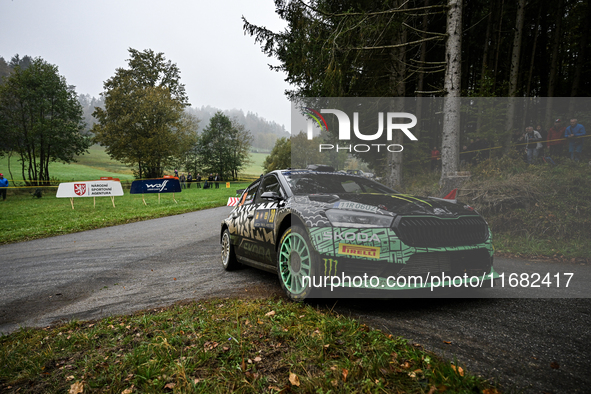 Driver Oliver Solberg and co-driver Elliott Edmondson of the team Toksport WRT 2, Skoda Fabia RS Rally2, face the third day of the race duri...