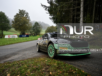 Driver Oliver Solberg and co-driver Elliott Edmondson of the team Toksport WRT 2, Skoda Fabia RS Rally2, face the third day of the race duri...