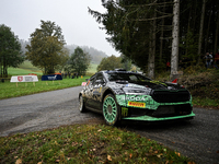 Driver Oliver Solberg and co-driver Elliott Edmondson of the team Toksport WRT 2, Skoda Fabia RS Rally2, face the third day of the race duri...