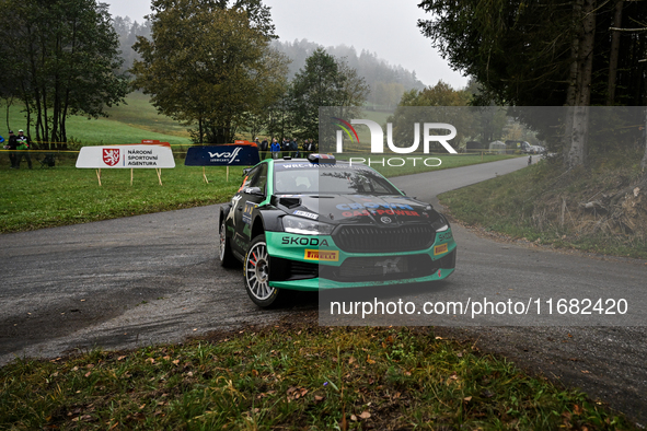 Gus Greensmith and co-driver Jonas Andersson of the team Toksport WRT 2, driving a Skoda Fabia RS Rally2, face the third day of the race dur...