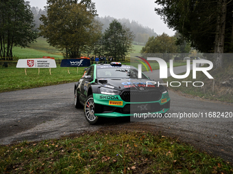 Gus Greensmith and co-driver Jonas Andersson of the team Toksport WRT 2, driving a Skoda Fabia RS Rally2, face the third day of the race dur...