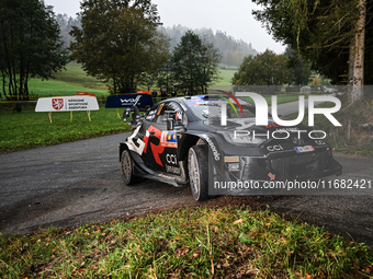 Driver Sebastien Ogier and co-driver Vincent Landais of the team Toyota Gazoo Racing WRT, with their Toyota GR Yaris Rally1 Hybrid, face the...