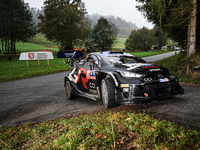 Driver Sebastien Ogier and co-driver Vincent Landais of the team Toyota Gazoo Racing WRT, with their Toyota GR Yaris Rally1 Hybrid, face the...