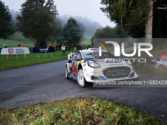 Driver Gregoire Munster and co-driver Louis Louka of the M-Sport Ford World Rally Team in a Ford Puma Rally1 Hybrid face the third day of th...