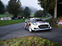 Driver Gregoire Munster and co-driver Louis Louka of the M-Sport Ford World Rally Team in a Ford Puma Rally1 Hybrid face the third day of th...