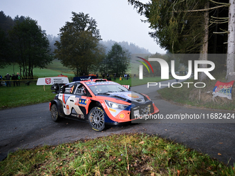 Driver Andreas Mikkelsen and co-driver Torstein Eriksen of the Hyundai Shell Mobis World Rally Team, in a Hyundai i20 N Rally1 Hybrid, face...