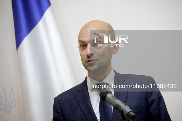 Jean-Noel Barrot, Minister for Europe and Foreign Affairs of the French Republic, attends a joint briefing with Andrii Sybiha, Minister of F...