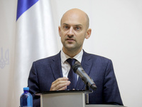 Jean-Noel Barrot, Minister for Europe and Foreign Affairs of the French Republic, attends a joint briefing with Andrii Sybiha, Minister of F...