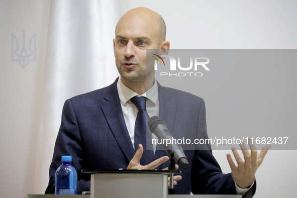 Jean-Noel Barrot, Minister for Europe and Foreign Affairs of the French Republic, attends a joint briefing with Andrii Sybiha, Minister of F...