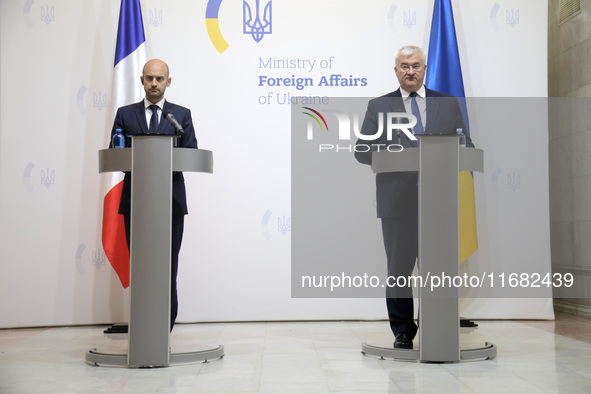 In Kyiv, Ukraine, on October 19, 2024, Minister of Foreign Affairs of Ukraine Andrii Sybiha and Minister for Europe and Foreign Affairs of t...