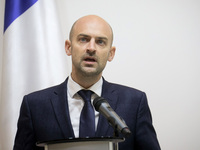 Jean-Noel Barrot, Minister for Europe and Foreign Affairs of the French Republic, attends a joint briefing with Andrii Sybiha, Minister of F...