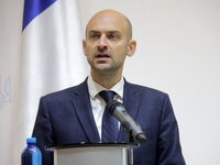 Jean-Noel Barrot, Minister for Europe and Foreign Affairs of the French Republic, attends a joint briefing with Andrii Sybiha, Minister of F...