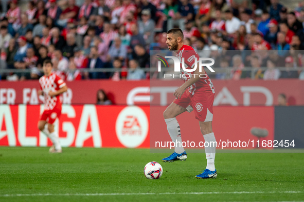 David Lopez of Girona FC is in action during the LaLiga EA Sports 2024-2025 match between Girona FC and Real Sociedad at Montilivi Stadium i...