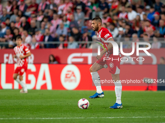 David Lopez of Girona FC is in action during the LaLiga EA Sports 2024-2025 match between Girona FC and Real Sociedad at Montilivi Stadium i...