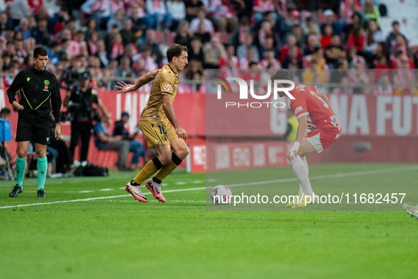 Mikel Oyarzabal of Real Sociedad is in action during the LaLiga EA Sports 2024-2025 match between Girona FC and Real Sociedad at Montilivi S...