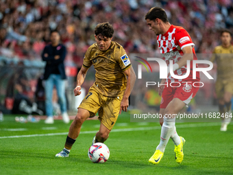 Jon Mikel Aramburu of Real Sociedad is in action during the LaLiga EA Sports 2024-2025 match between Girona FC and Real Sociedad at Montiliv...