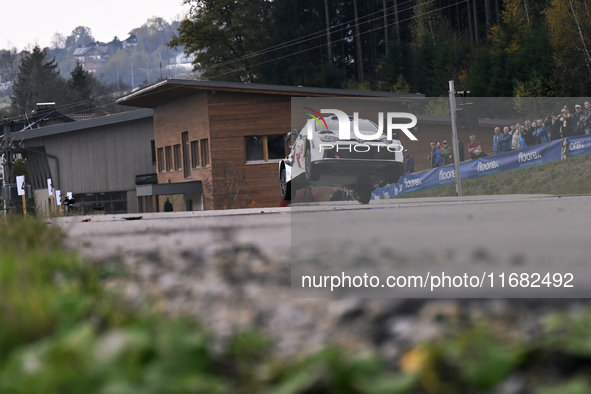 Driver Sami Pajari and co-driver Enni Malkonen, of the team Toyota Gazoo Racing WRT, in a Toyota GR Yaris Rally1 Hybrid, face the third day...