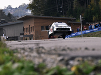 Driver Sami Pajari and co-driver Enni Malkonen, of the team Toyota Gazoo Racing WRT, in a Toyota GR Yaris Rally1 Hybrid, face the third day...