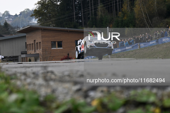 Driver Gregoire Munster and co-driver Louis Louka of the team M-Sport Ford World Rally Team Ford Puma Rally1 Hybrid face the third day of th...