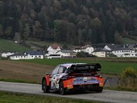 Driver Ott Tanak and co-driver Martin Jarveoja of the Hyundai Shell Mobis World Rally Team, in a Hyundai i20 N Rally1 Hybrid, face the third...