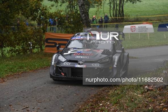 Driver Sebastien Ogier and co-driver Vincent Landais of the team Toyota Gazoo Racing WRT, with their Toyota GR Yaris Rally1 Hybrid, face the...