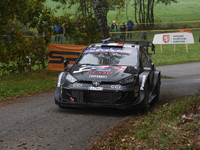 Driver Sebastien Ogier and co-driver Vincent Landais of the team Toyota Gazoo Racing WRT, with their Toyota GR Yaris Rally1 Hybrid, face the...