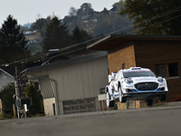 Driver Jourdan Serderidis and co-driver Frederic Miclotte of the M-Sport Ford WRT, Ford Puma Rally1 Hybrid, face the third day of the race d...