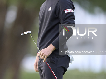 Nicolai Hojgaard of Denmark reacts on the 1st green on the third day of the Estrella Damm N.A. Andalucia Masters 2024 at Real Club de Golf S...