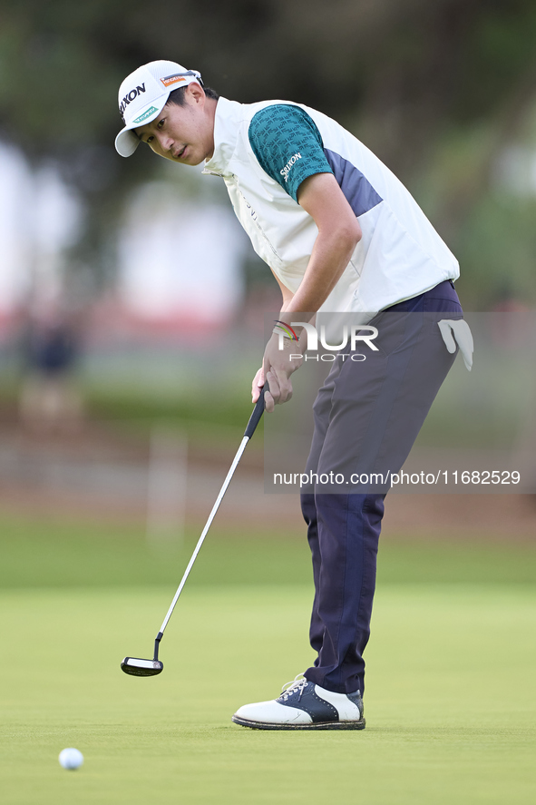 Rikuya Hoshino of Japan plays a shot on the 1st green on the third day of the Estrella Damm N.A. Andalucia Masters 2024 at Real Club de Golf...