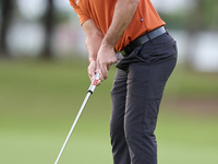 Sebastian Garcia of Spain plays a shot on the 1st green on the third day of the Estrella Damm N.A. Andalucia Masters 2024 at Real Club de Go...