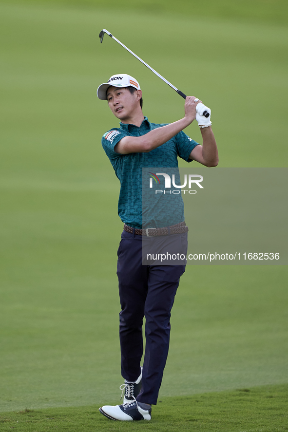 Rikuya Hoshino of Japan plays his second shot on the 1st hole on the third day of the Estrella Damm N.A. Andalucia Masters 2024 at Real Club...