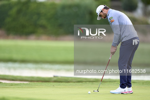 Antoine Rozner of France plays a shot on the 1st green on the third day of the Estrella Damm N.A. Andalucia Masters 2024 at Real Club de Gol...