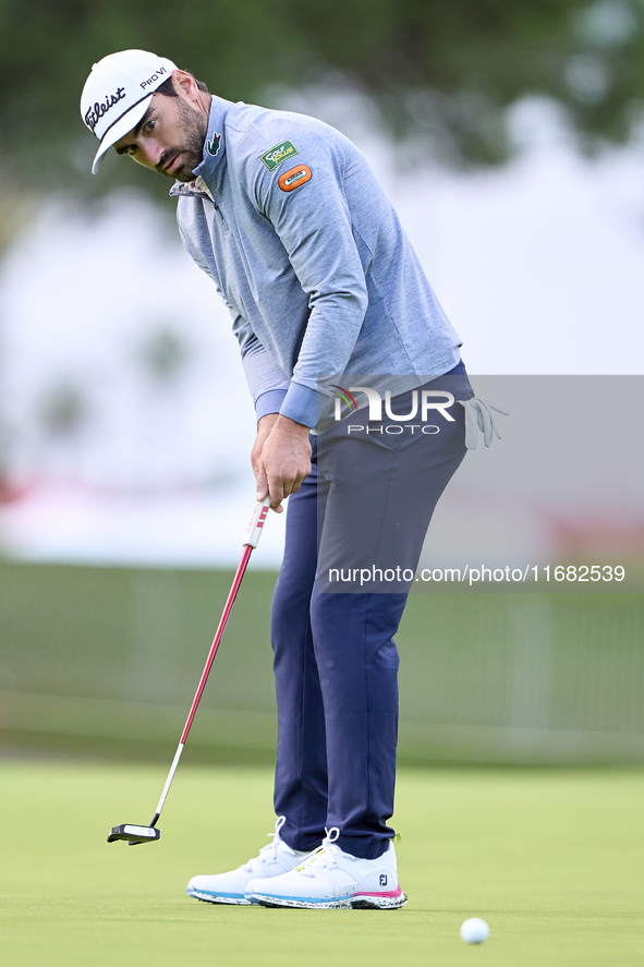 Antoine Rozner of France plays a shot on the 1st green on the third day of the Estrella Damm N.A. Andalucia Masters 2024 at Real Club de Gol...