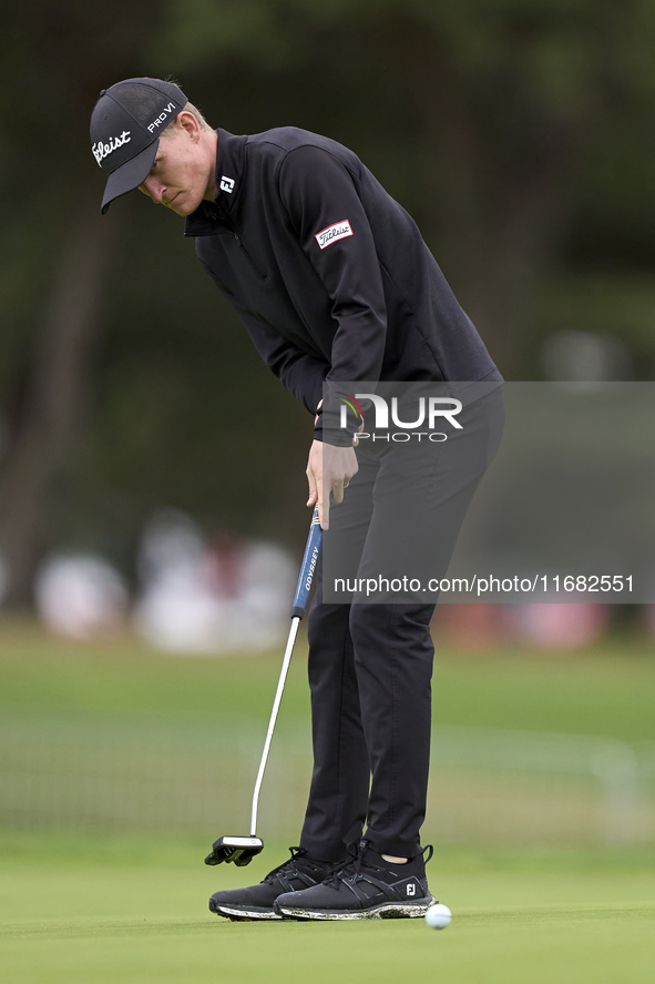 Marcus Kinhult of Sweden plays a shot on the 1st green on the third day of the Estrella Damm N.A. Andalucia Masters 2024 at Real Club de Gol...