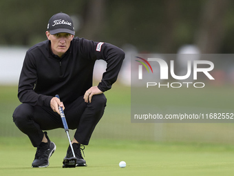 Marcus Kinhult of Sweden studies his shot on the 1st green on the third day of the Estrella Damm N.A. Andalucia Masters 2024 at Real Club de...