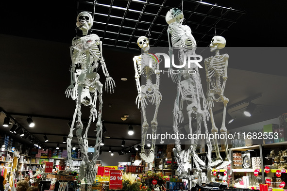 Halloween decorations are seen at a store in Krakow, Poland on October 14th, 2024. 