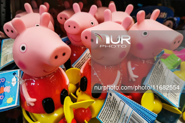  Peppa Pig toys are seen in Krakow, Poland on October 18th, 2024. 