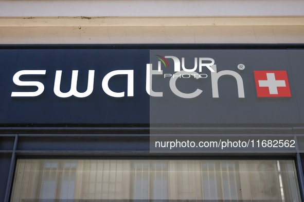 Swatch logo is seen on a store in Krakow, Poland on October 19th, 2024. 