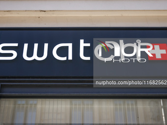 Swatch logo is seen on a store in Krakow, Poland on October 19th, 2024. (