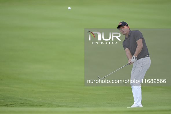 Ashun Wu of China approaches his ball on the 1st green on the third day of the Estrella Damm N.A. Andalucia Masters 2024 at Real Club de Gol...