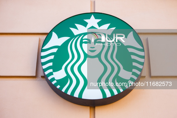 Starbucks Coffee logo is seen in Krakow, Poland on October 19th, 2024. 