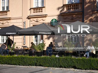 Starbucks Coffee logo is seen in Krakow, Poland on October 19th, 2024. (