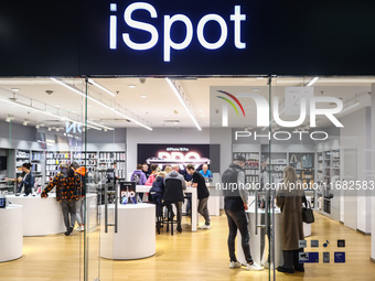  IPhone 16 Pro ad is seen at iSpot store in a shopping mall in Krakow, Poland on October 19th, 2024. (