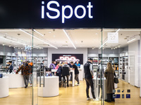  IPhone 16 Pro ad is seen at iSpot store in a shopping mall in Krakow, Poland on October 19th, 2024. (