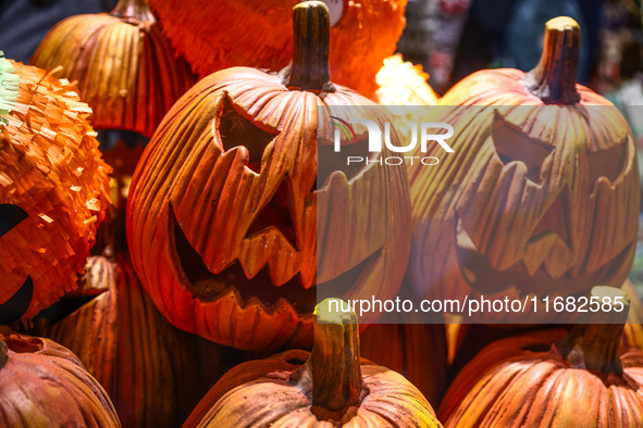  Halloween pumpkin decorations are seen at a store in Krakow, Poland on October 19th, 2024. 