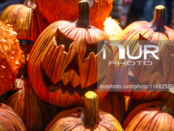  Halloween pumpkin decorations are seen at a store in Krakow, Poland on October 19th, 2024. (