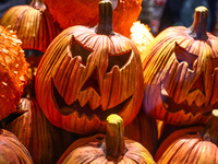  Halloween pumpkin decorations are seen at a store in Krakow, Poland on October 19th, 2024. (