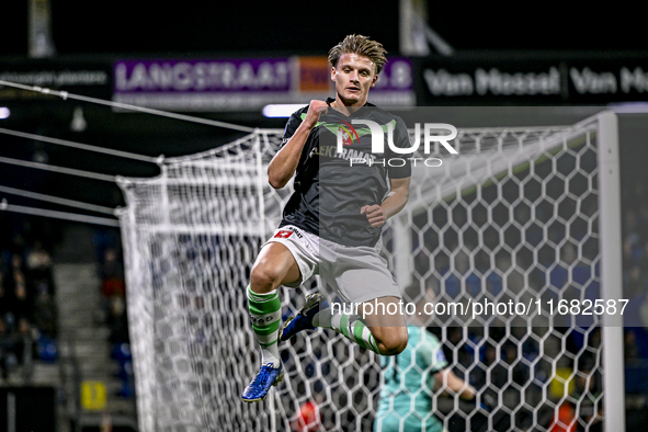 FC Twente midfielder Sem Steijn celebrates the 0-1 goal during the match between RKC and Twente at the Mandemakers Stadium in Waalwijk, Neth...