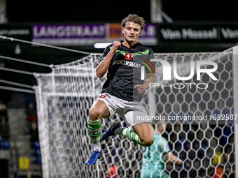 FC Twente midfielder Sem Steijn celebrates the 0-1 goal during the match between RKC and Twente at the Mandemakers Stadium in Waalwijk, Neth...