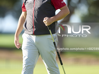 Dan Bradbury of England reacts on the 1st green on the third day of the Estrella Damm N.A. Andalucia Masters 2024 at Real Club de Golf Sotog...